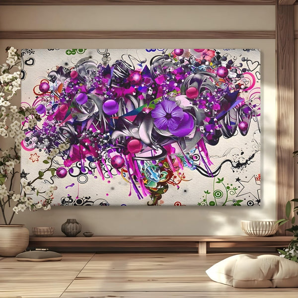 Tablou Canvas Premium LuxCanva® A1213, Art Flowers ,  Decorativ, Living, Colorat, Flori, Inimi, Mov, Dormitor, Culori Vibrante