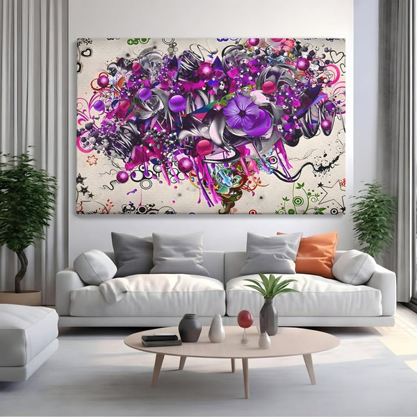 Tablou Canvas Premium LuxCanva® A1213, Art Flowers ,  Decorativ, Living, Colorat, Flori, Inimi, Mov, Dormitor, Culori Vibrante