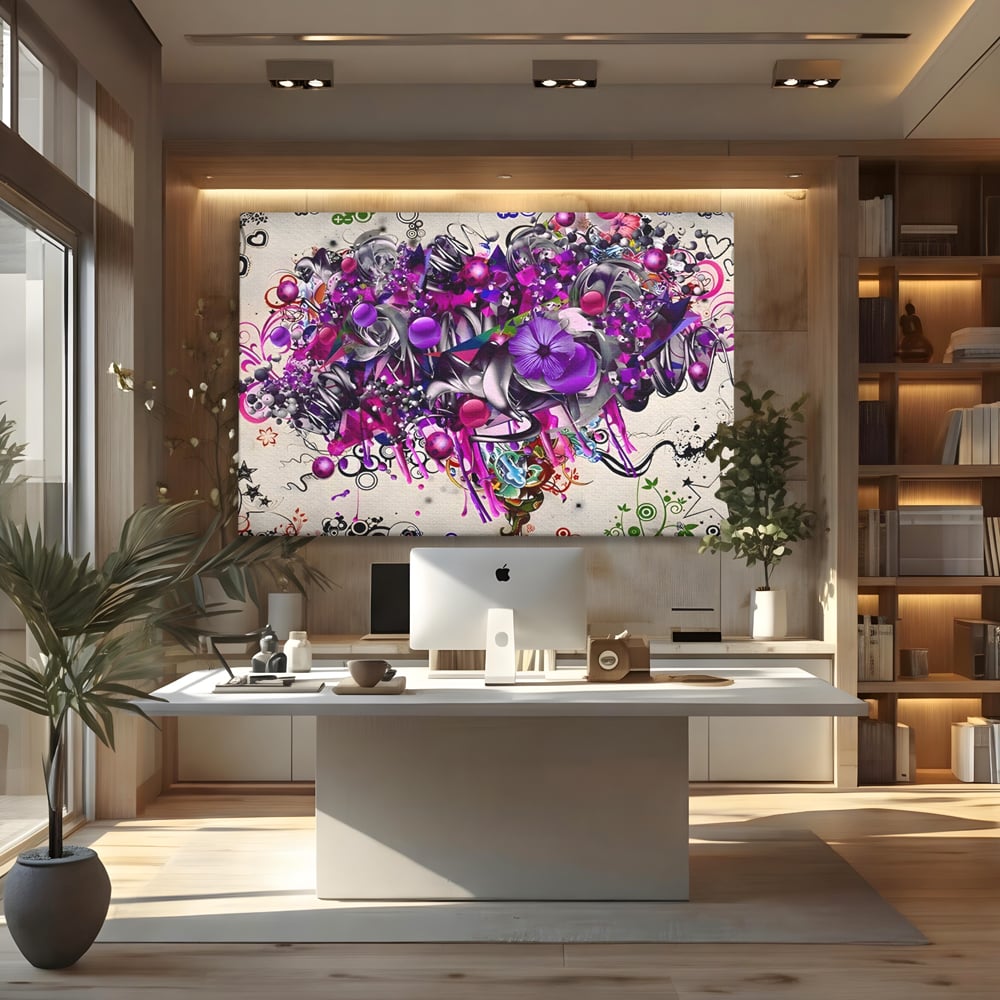 Tablou Canvas Premium LuxCanva® A1213, Art Flowers ,  Decorativ, Living, Colorat, Flori, Inimi, Mov, Dormitor, Culori Vibrante