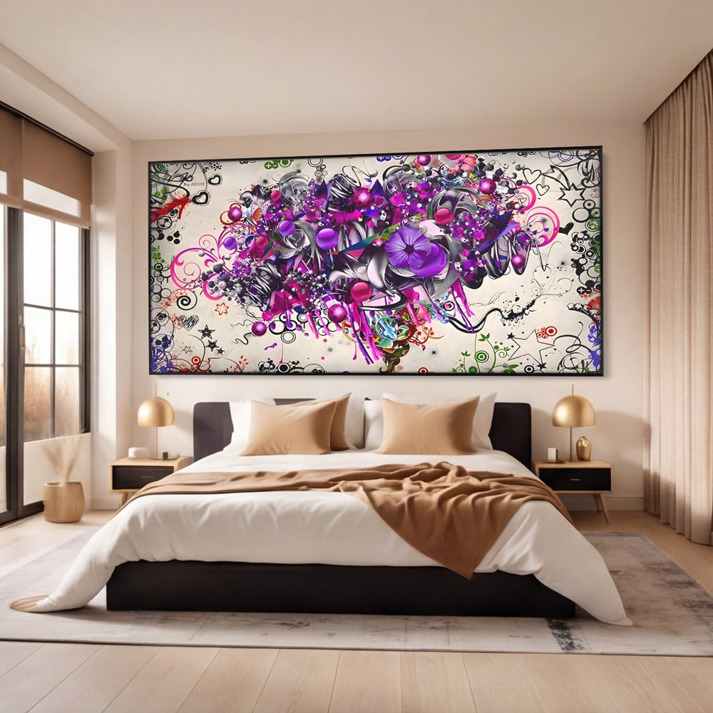 Tablou Canvas Premium LuxCanva® A1213, Art Flowers ,  Decorativ, Living, Colorat, Flori, Inimi, Mov, Dormitor, Culori Vibrante