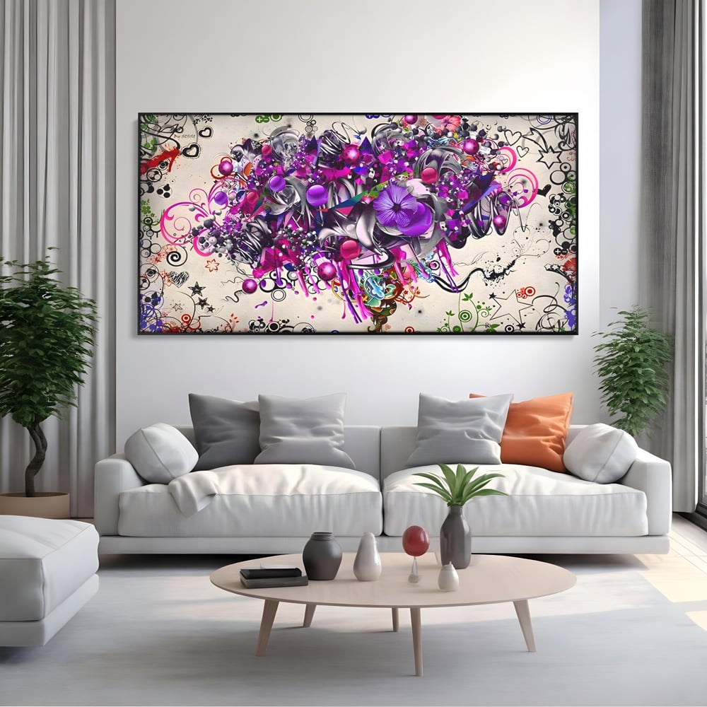 Tablou Canvas Premium LuxCanva® A1213, Art Flowers ,  Decorativ, Living, Colorat, Flori, Inimi, Mov, Dormitor, Culori Vibrante