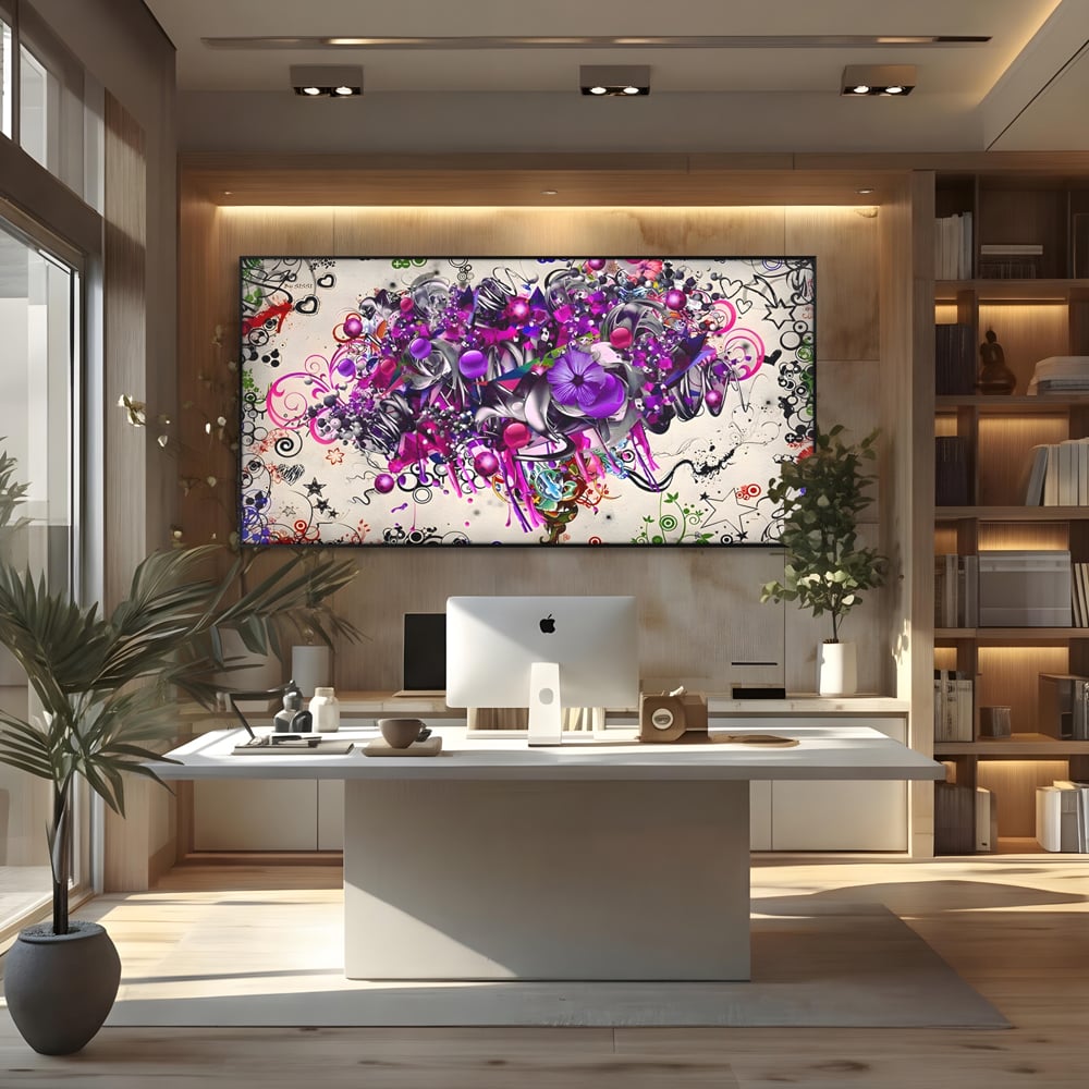 Tablou Canvas Premium LuxCanva® A1213, Art Flowers ,  Decorativ, Living, Colorat, Flori, Inimi, Mov, Dormitor, Culori Vibrante