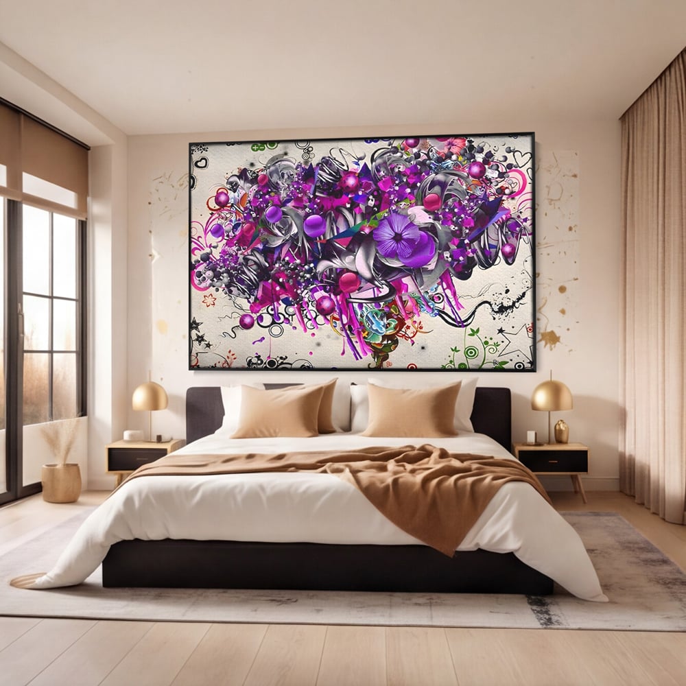 Tablou Canvas Premium LuxCanva® A1213, Art Flowers ,  Decorativ, Living, Colorat, Flori, Inimi, Mov, Dormitor, Culori Vibrante