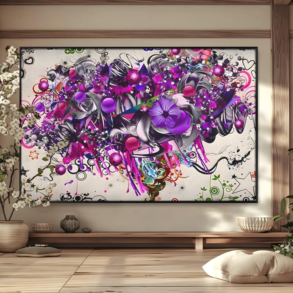 Tablou Canvas Premium LuxCanva® A1213, Art Flowers ,  Decorativ, Living, Colorat, Flori, Inimi, Mov, Dormitor, Culori Vibrante