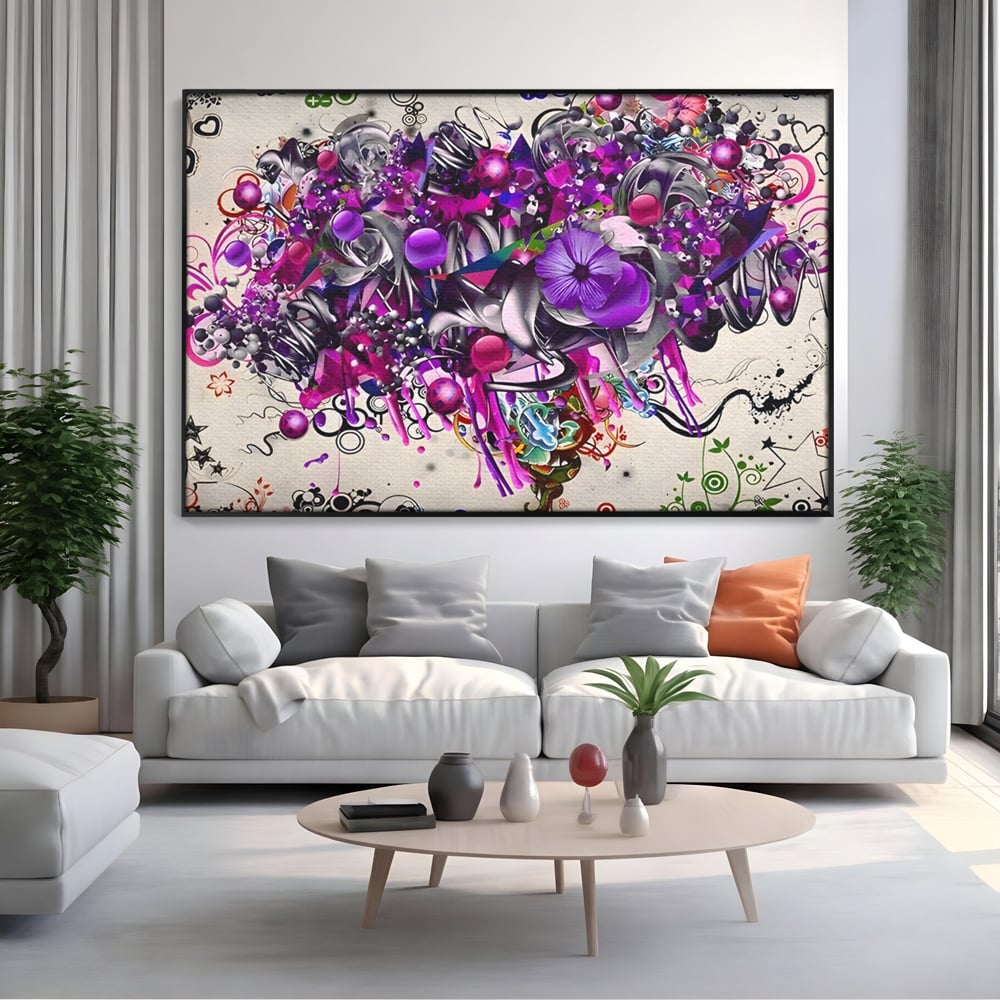 Tablou Canvas Premium LuxCanva® A1213, Art Flowers ,  Decorativ, Living, Colorat, Flori, Inimi, Mov, Dormitor, Culori Vibrante