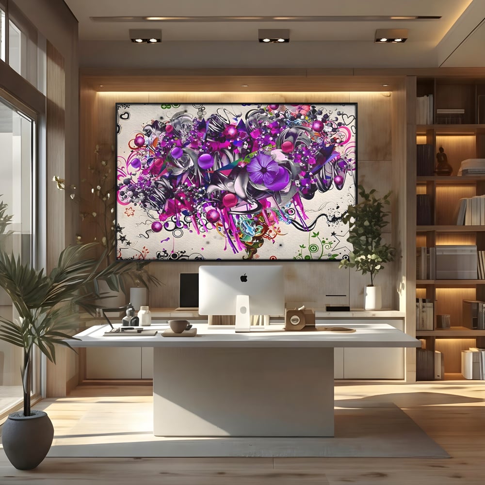 Tablou Canvas Premium LuxCanva® A1213, Art Flowers ,  Decorativ, Living, Colorat, Flori, Inimi, Mov, Dormitor, Culori Vibrante