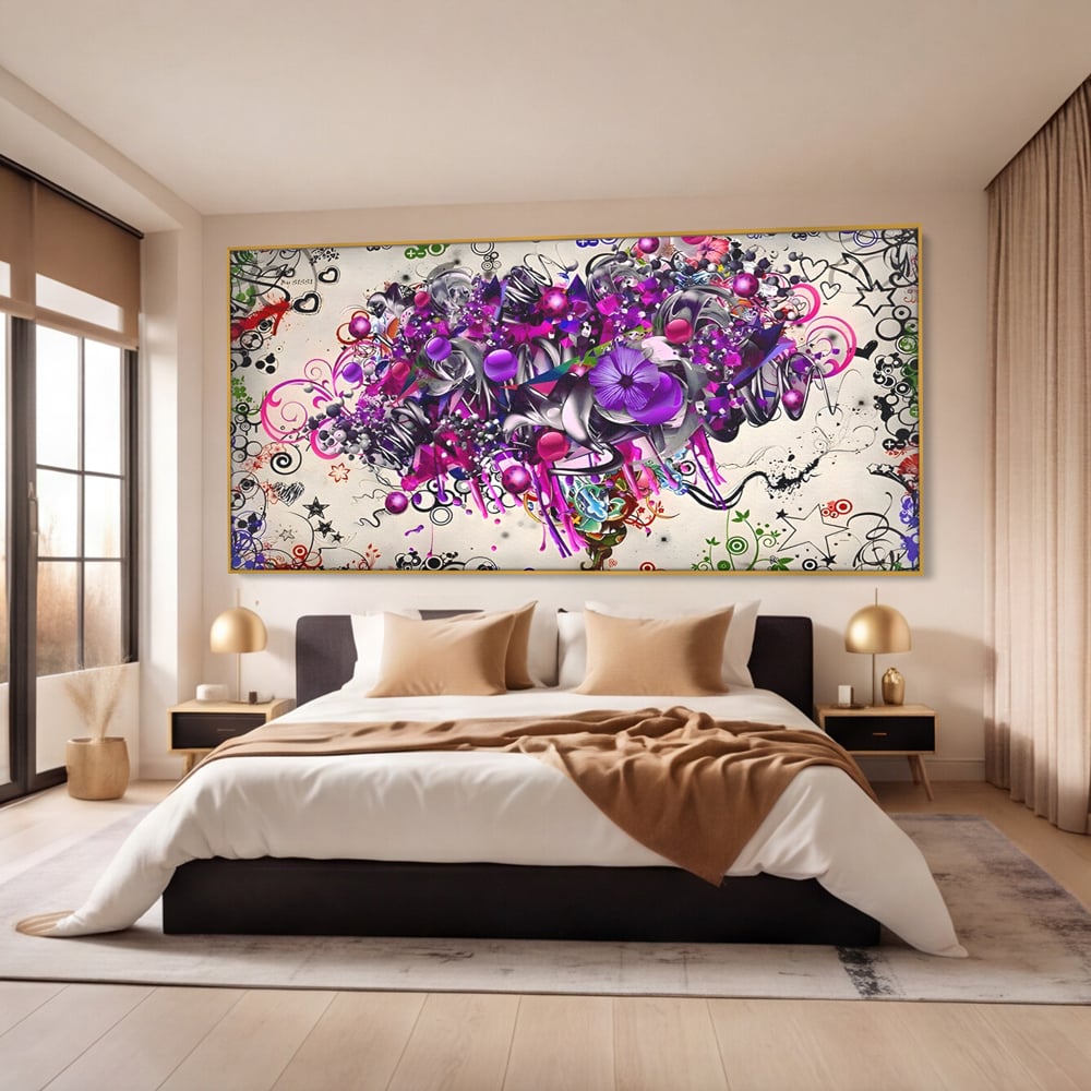 Tablou Canvas Premium LuxCanva® A1213, Art Flowers ,  Decorativ, Living, Colorat, Flori, Inimi, Mov, Dormitor, Culori Vibrante