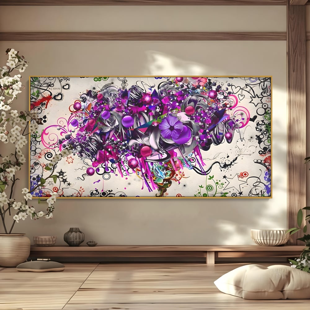 Tablou Canvas Premium LuxCanva® A1213, Art Flowers ,  Decorativ, Living, Colorat, Flori, Inimi, Mov, Dormitor, Culori Vibrante