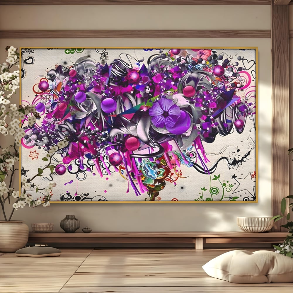 Tablou Canvas Premium LuxCanva® A1213, Art Flowers ,  Decorativ, Living, Colorat, Flori, Inimi, Mov, Dormitor, Culori Vibrante