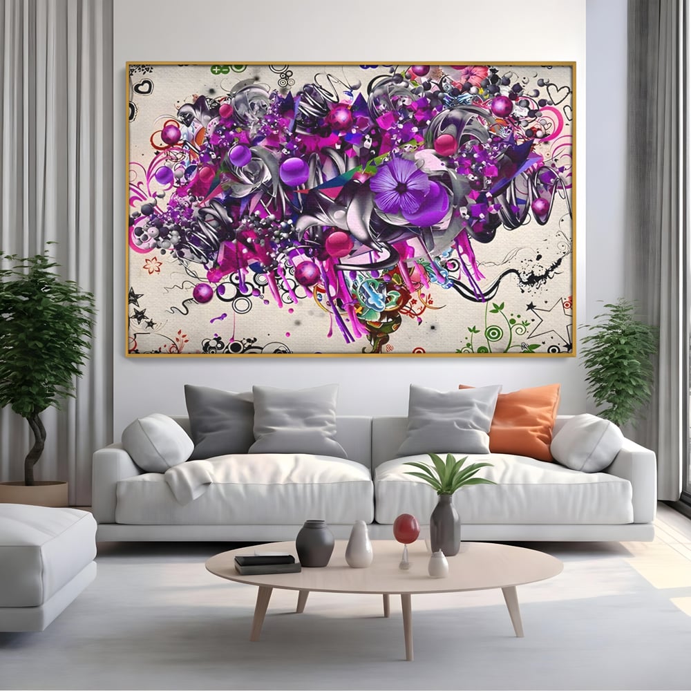 Tablou Canvas Premium LuxCanva® A1213, Art Flowers ,  Decorativ, Living, Colorat, Flori, Inimi, Mov, Dormitor, Culori Vibrante