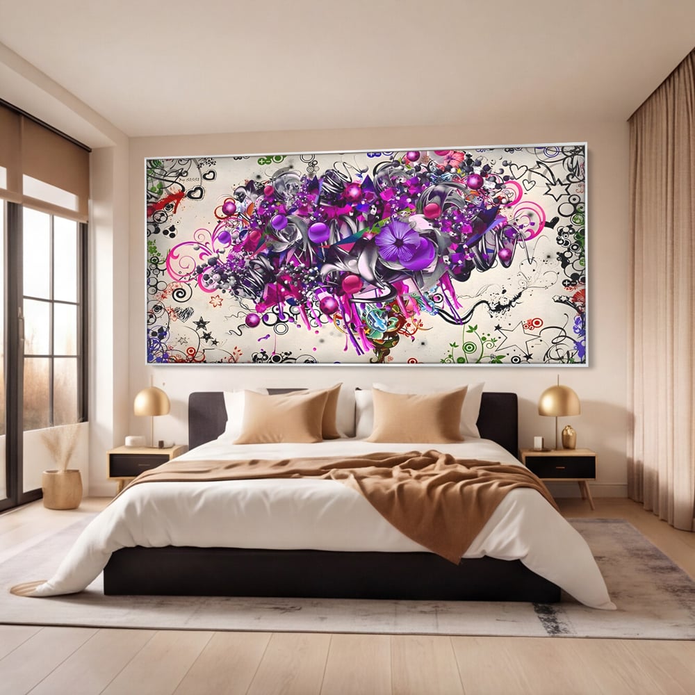 Tablou Canvas Premium LuxCanva® A1213, Art Flowers ,  Decorativ, Living, Colorat, Flori, Inimi, Mov, Dormitor, Culori Vibrante