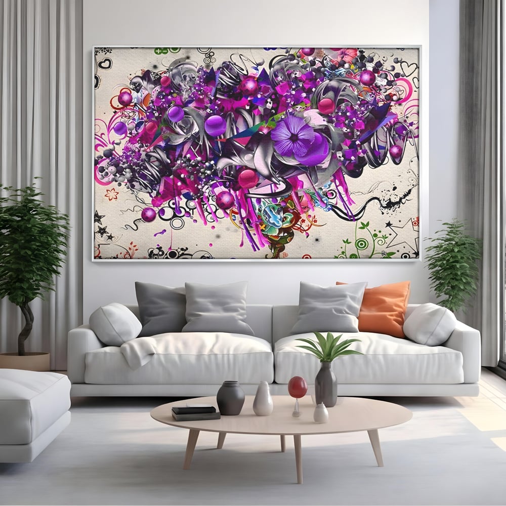 Tablou Canvas Premium LuxCanva® A1213, Art Flowers ,  Decorativ, Living, Colorat, Flori, Inimi, Mov, Dormitor, Culori Vibrante