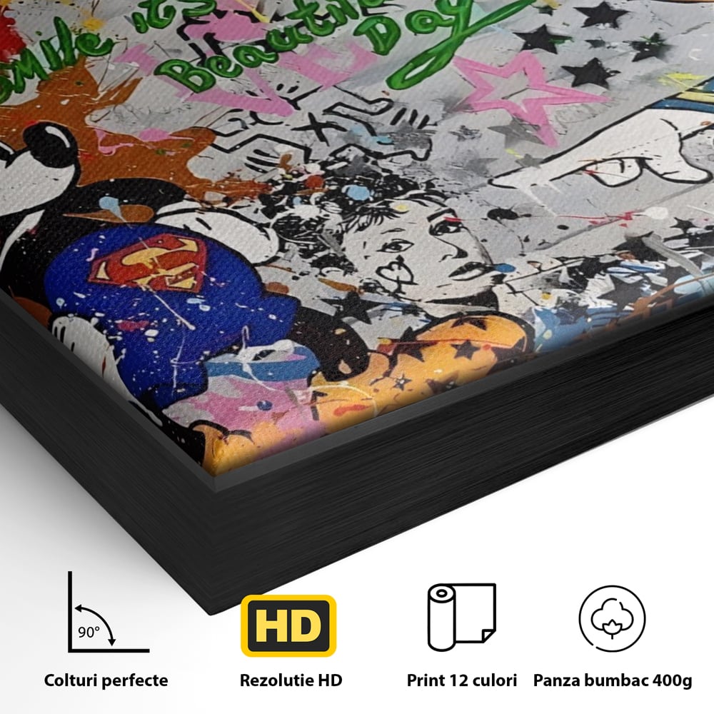 Tablou Canvas Premium LuxCanva® A1214, Smile! , Decorativ, Camera Copil, Desene Animate, Mickey Mouse, Dormitor, Culori Vibrante