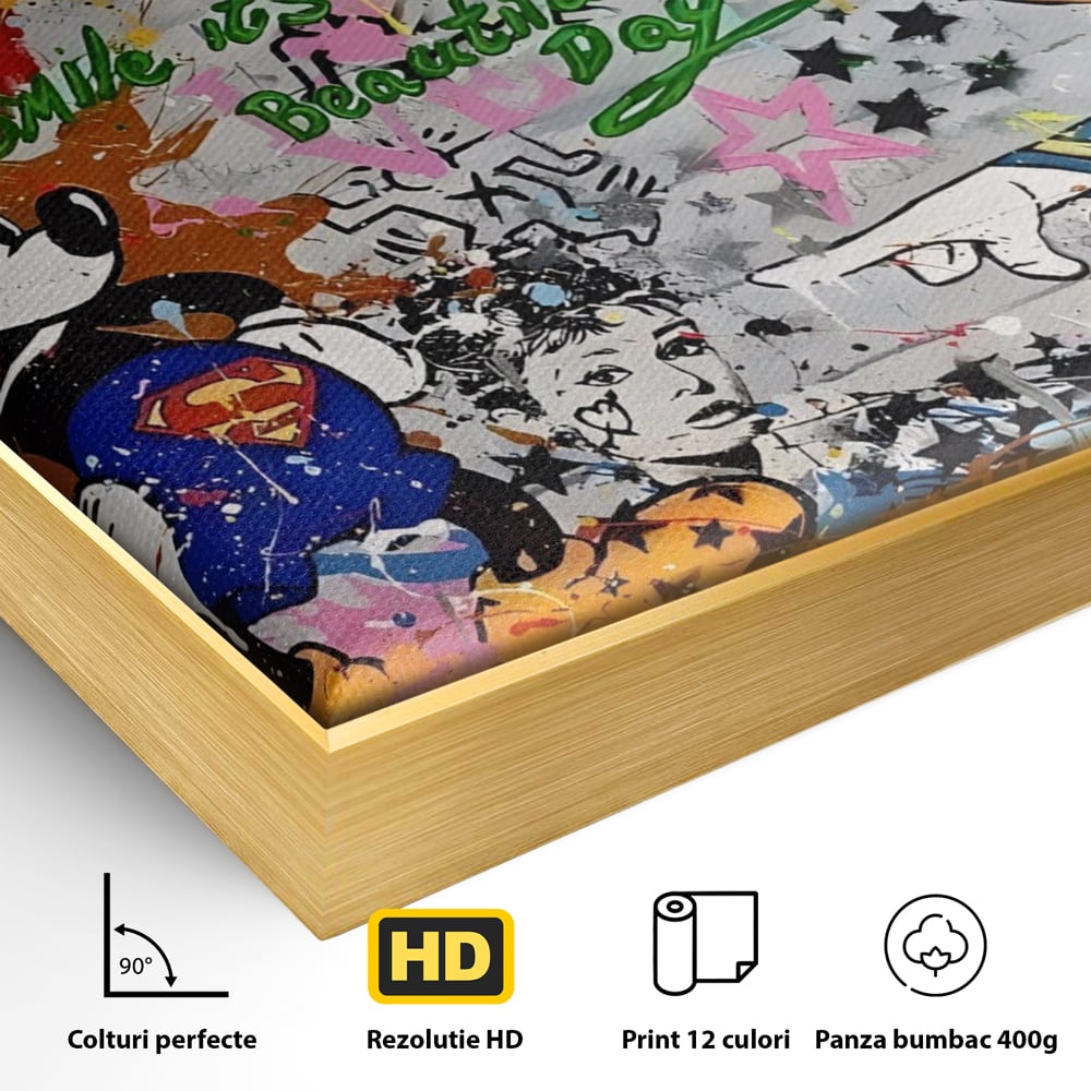 Tablou Canvas Premium LuxCanva® A1214, Smile! , Decorativ, Camera Copil, Desene Animate, Mickey Mouse, Dormitor, Culori Vibrante