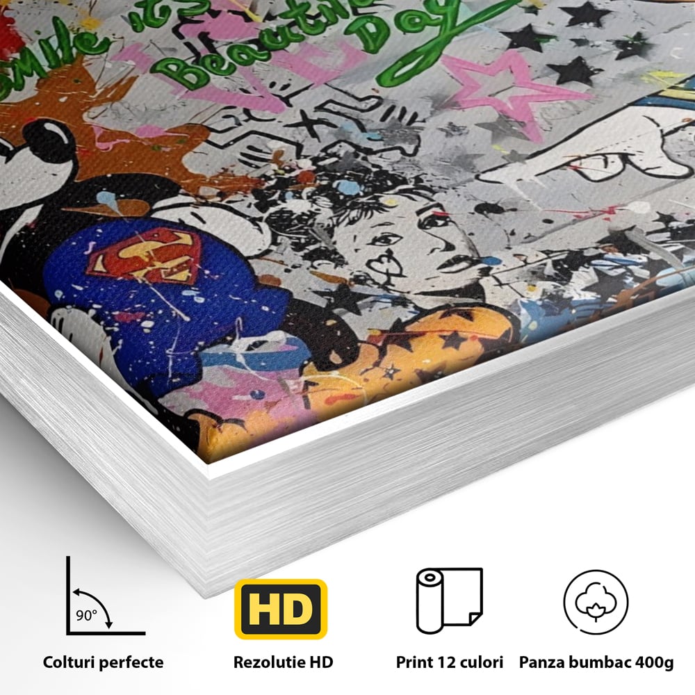 Tablou Canvas Premium LuxCanva® A1214, Smile! , Decorativ, Camera Copil, Desene Animate, Mickey Mouse, Dormitor, Culori Vibrante