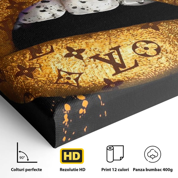 Tablou Canvas Premium, LuxCanva® A1216, Lips Vuitton, Decorativ, Dressing, Luxury Brands, Buze, Gold, Louis Vuitton, Living, Culori Vibrante