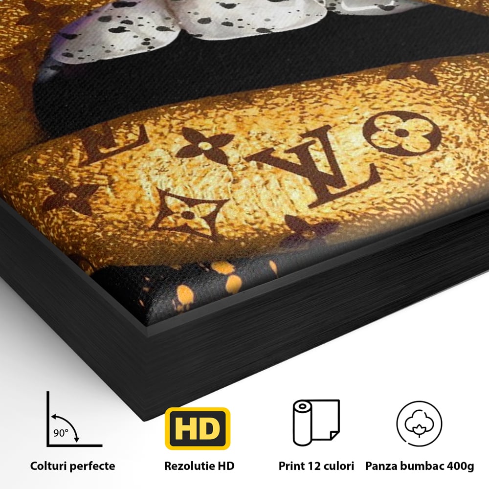 Tablou Canvas Premium, LuxCanva® A1216, Lips Vuitton, Decorativ, Dressing, Luxury Brands, Buze, Gold, Louis Vuitton, Living, Culori Vibrante