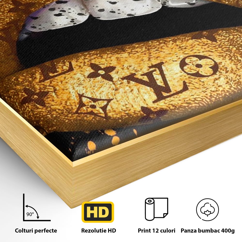 Tablou Canvas Premium, LuxCanva® A1216, Lips Vuitton, Decorativ, Dressing, Luxury Brands, Buze, Gold, Louis Vuitton, Living, Culori Vibrante