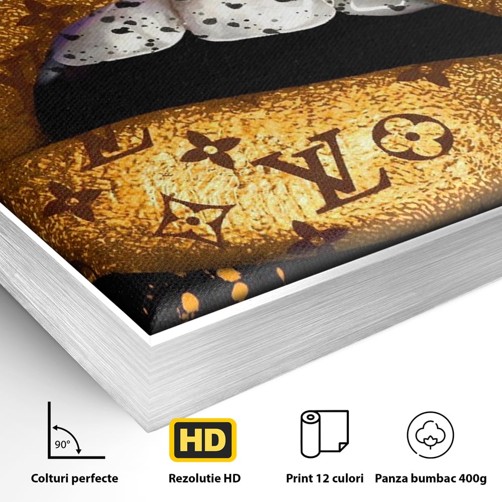 Tablou Canvas Premium, LuxCanva® A1216, Lips Vuitton, Decorativ, Dressing, Luxury Brands, Buze, Gold, Louis Vuitton, Living, Culori Vibrante