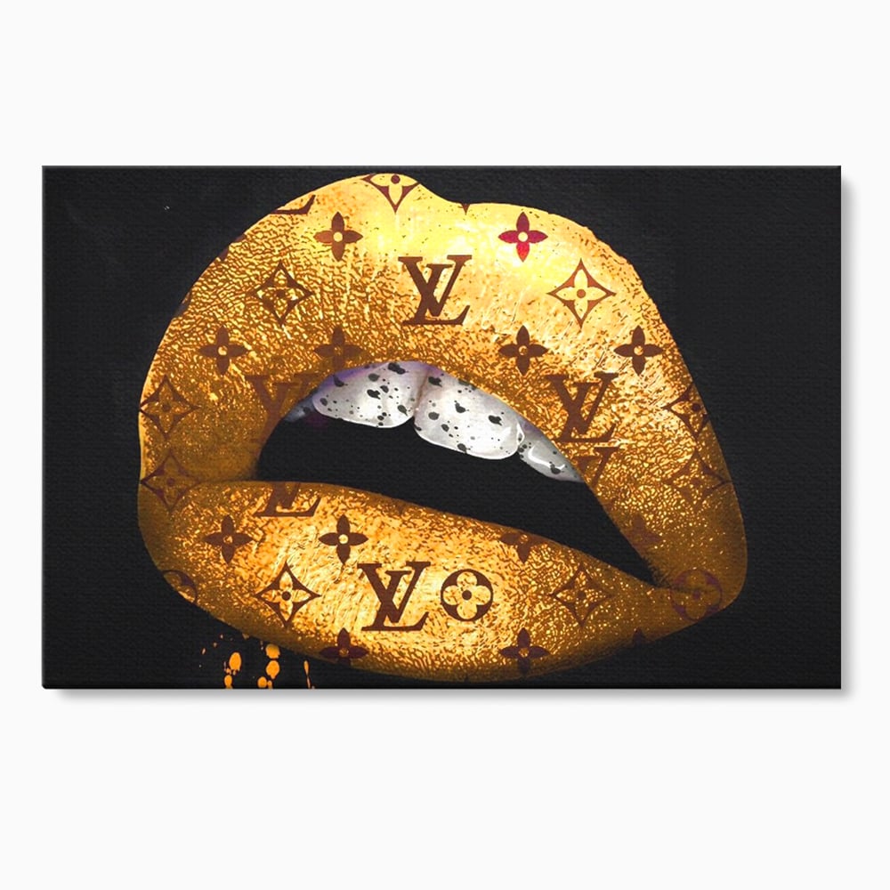 Tablou Canvas Premium, LuxCanva® A1216, Lips Vuitton, Decorativ, Dressing, Luxury Brands, Buze, Gold, Louis Vuitton, Living, Culori Vibrante