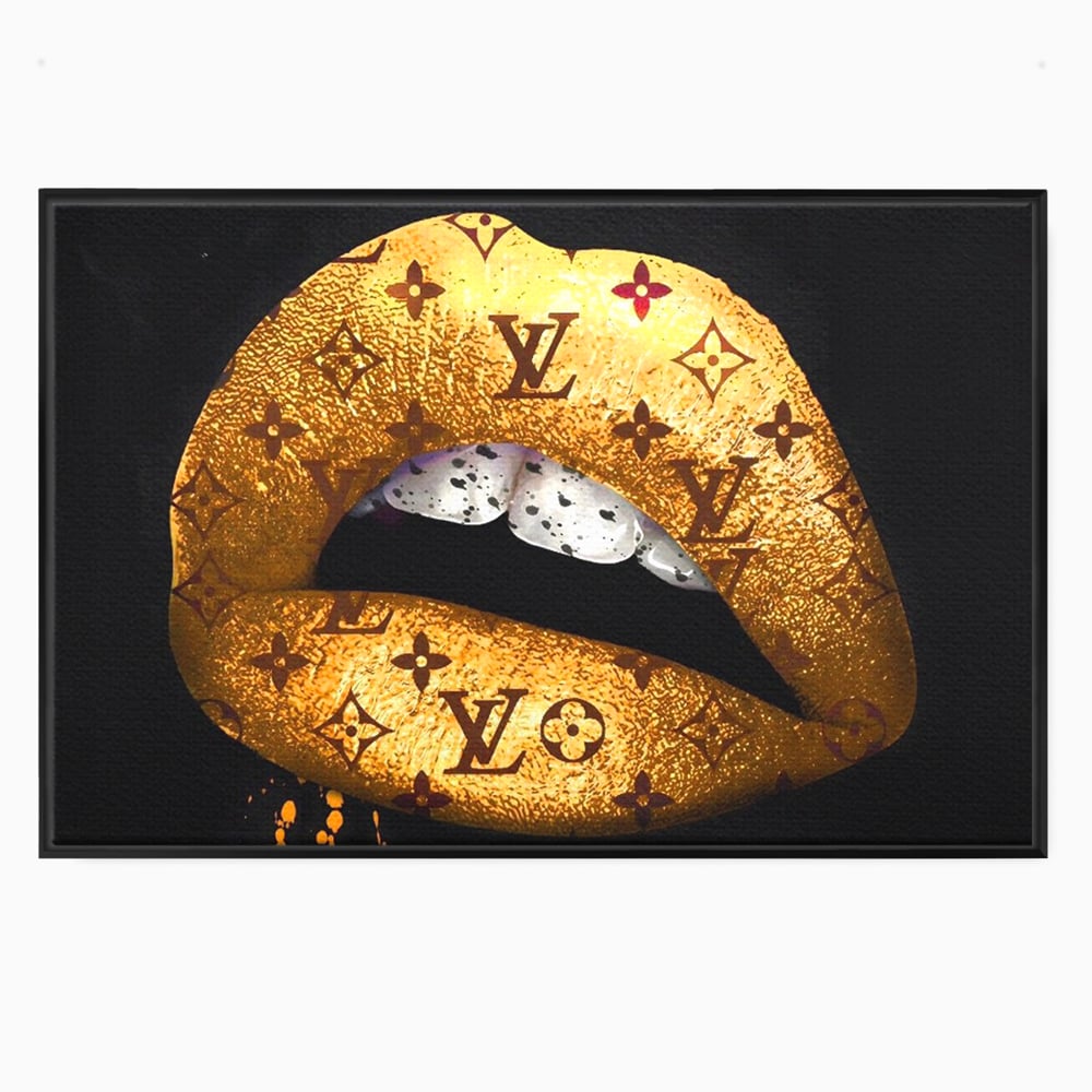 Tablou Canvas Premium, LuxCanva® A1216, Lips Vuitton, Decorativ, Dressing, Luxury Brands, Buze, Gold, Louis Vuitton, Living, Culori Vibrante
