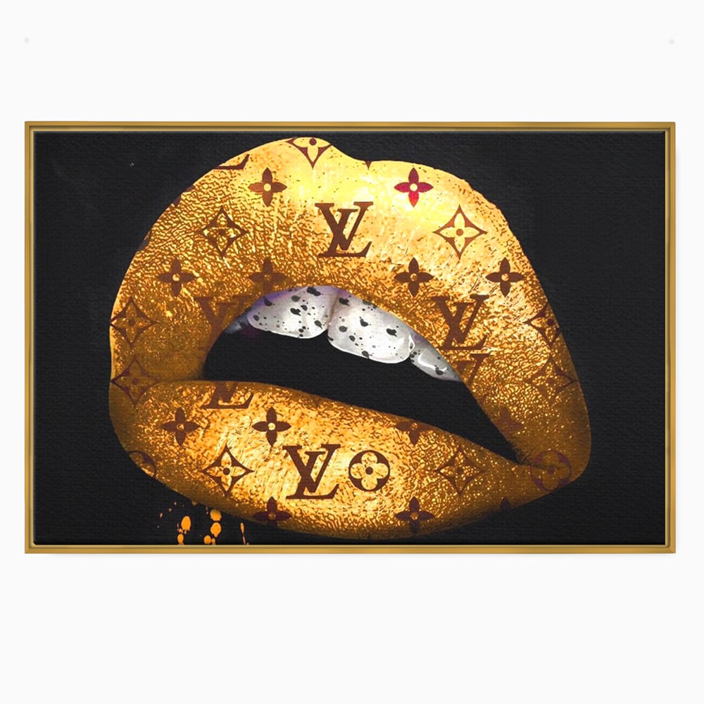 Tablou Canvas Premium, LuxCanva® A1216, Lips Vuitton, Decorativ, Dressing, Luxury Brands, Buze, Gold, Louis Vuitton, Living, Culori Vibrante