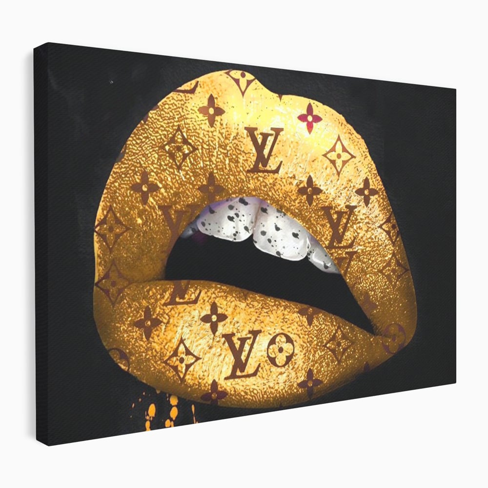 Tablou Canvas Premium, LuxCanva® A1216, Lips Vuitton, Decorativ, Dressing, Luxury Brands, Buze, Gold, Louis Vuitton, Living, Culori Vibrante