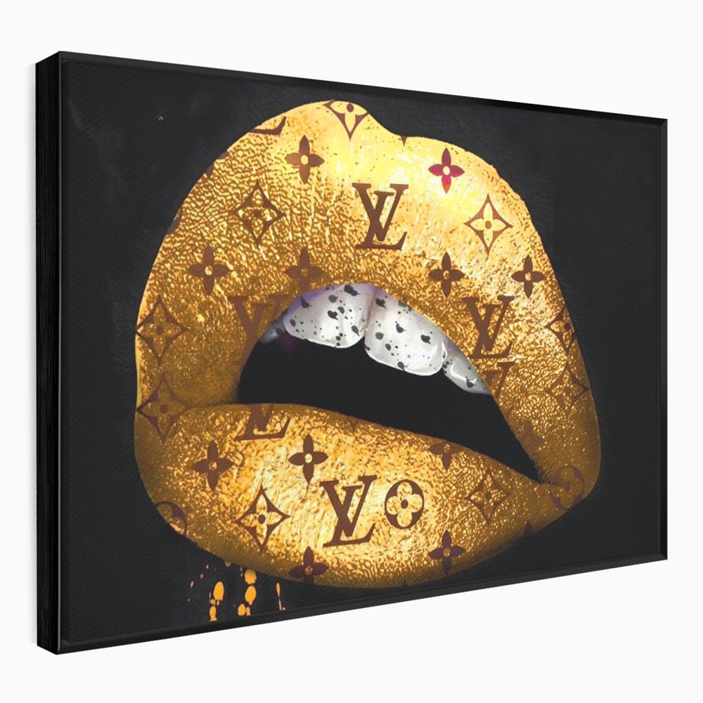 Tablou Canvas Premium, LuxCanva® A1216, Lips Vuitton, Decorativ, Dressing, Luxury Brands, Buze, Gold, Louis Vuitton, Living, Culori Vibrante
