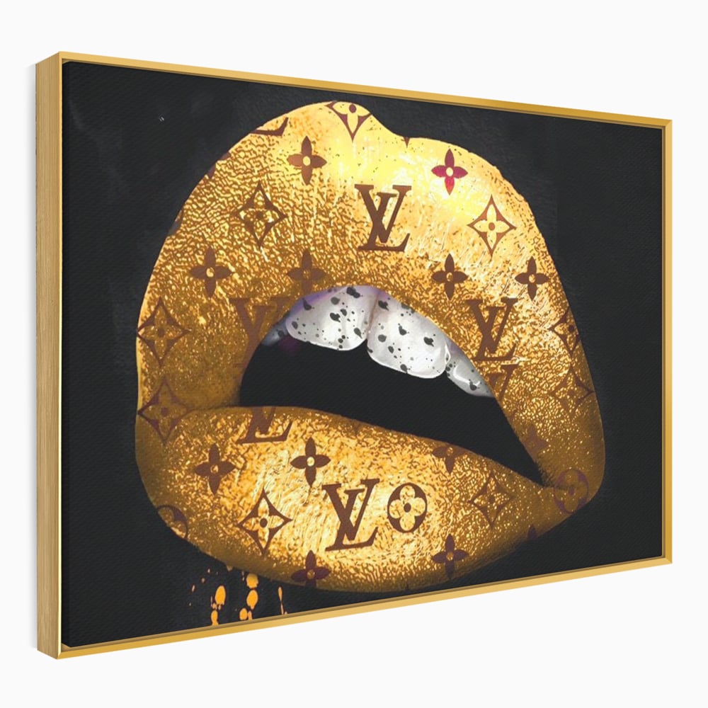 Tablou Canvas Premium, LuxCanva® A1216, Lips Vuitton, Decorativ, Dressing, Luxury Brands, Buze, Gold, Louis Vuitton, Living, Culori Vibrante