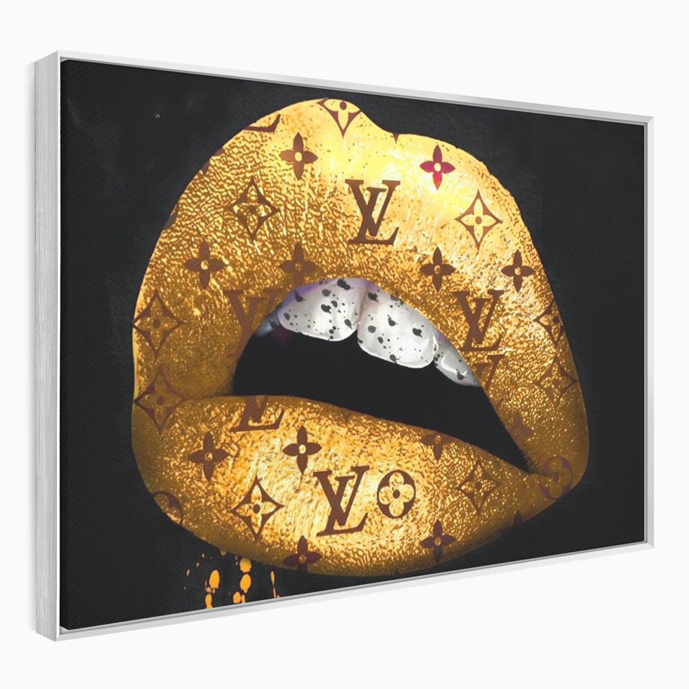 Tablou Canvas Premium, LuxCanva® A1216, Lips Vuitton, Decorativ, Dressing, Luxury Brands, Buze, Gold, Louis Vuitton, Living, Culori Vibrante