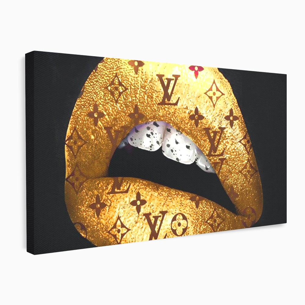Tablou Canvas Premium, LuxCanva® A1216, Lips Vuitton, Decorativ, Dressing, Luxury Brands, Buze, Gold, Louis Vuitton, Living, Culori Vibrante
