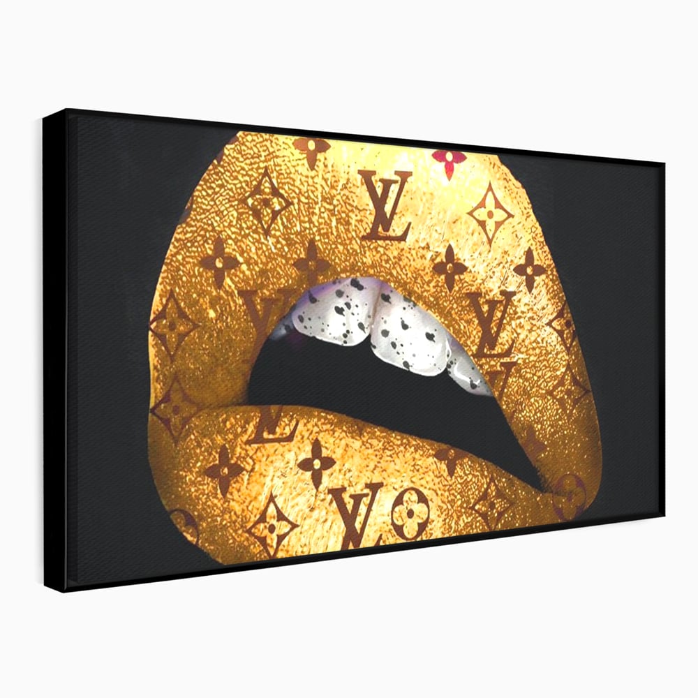 Tablou Canvas Premium, LuxCanva® A1216, Lips Vuitton, Decorativ, Dressing, Luxury Brands, Buze, Gold, Louis Vuitton, Living, Culori Vibrante