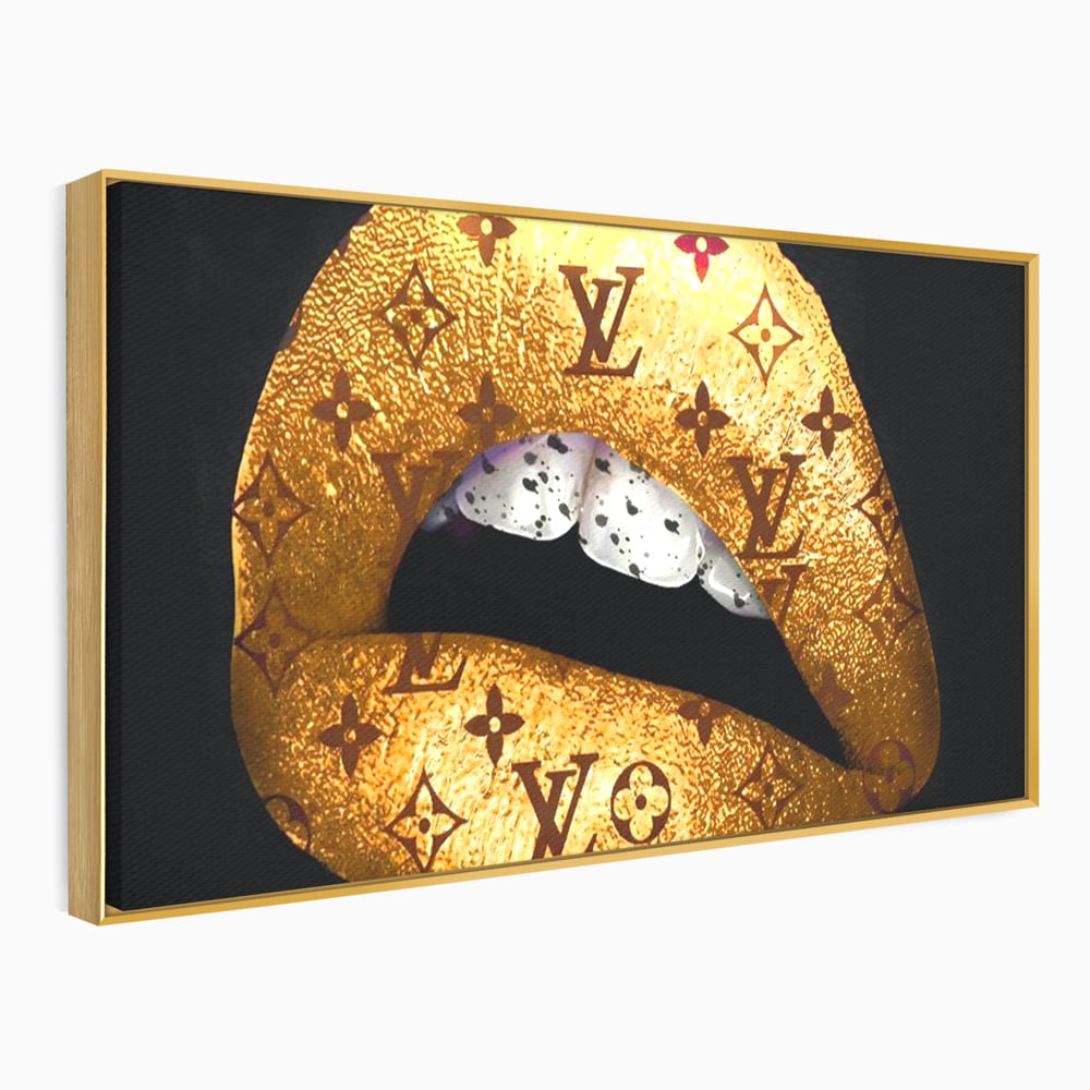 Tablou Canvas Premium, LuxCanva® A1216, Lips Vuitton, Decorativ, Dressing, Luxury Brands, Buze, Gold, Louis Vuitton, Living, Culori Vibrante
