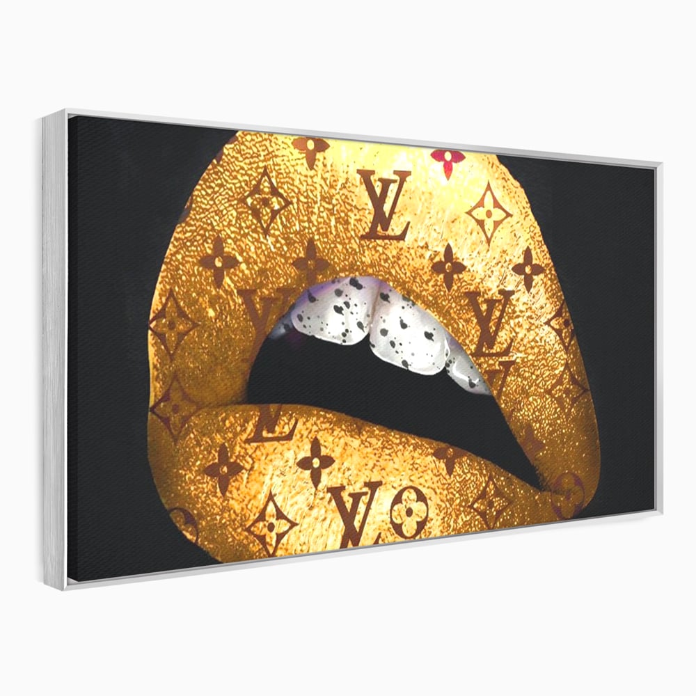 Tablou Canvas Premium, LuxCanva® A1216, Lips Vuitton, Decorativ, Dressing, Luxury Brands, Buze, Gold, Louis Vuitton, Living, Culori Vibrante