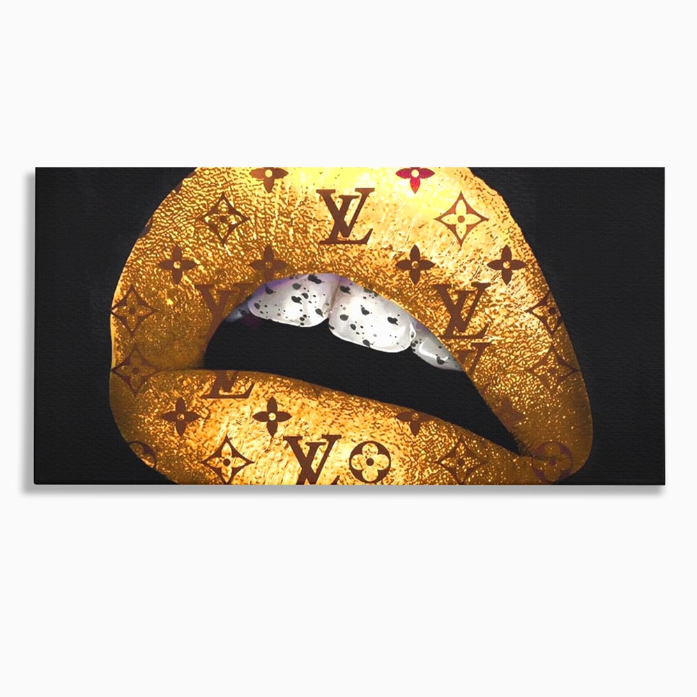 Tablou Canvas Premium, LuxCanva® A1216, Lips Vuitton, Decorativ, Dressing, Luxury Brands, Buze, Gold, Louis Vuitton, Living, Culori Vibrante
