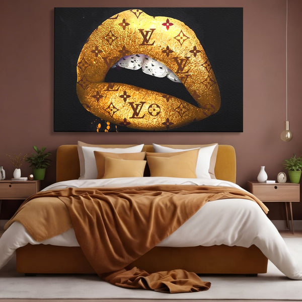 Tablou Canvas Premium, LuxCanva® A1216, Lips Vuitton, Decorativ, Dressing, Luxury Brands, Buze, Gold, Louis Vuitton, Living, Culori Vibrante