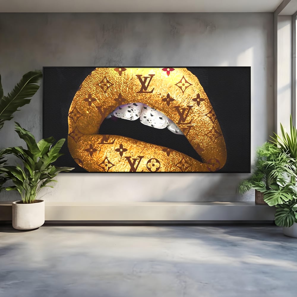 Tablou Canvas Premium, LuxCanva® A1216, Lips Vuitton, Decorativ, Dressing, Luxury Brands, Buze, Gold, Louis Vuitton, Living, Culori Vibrante