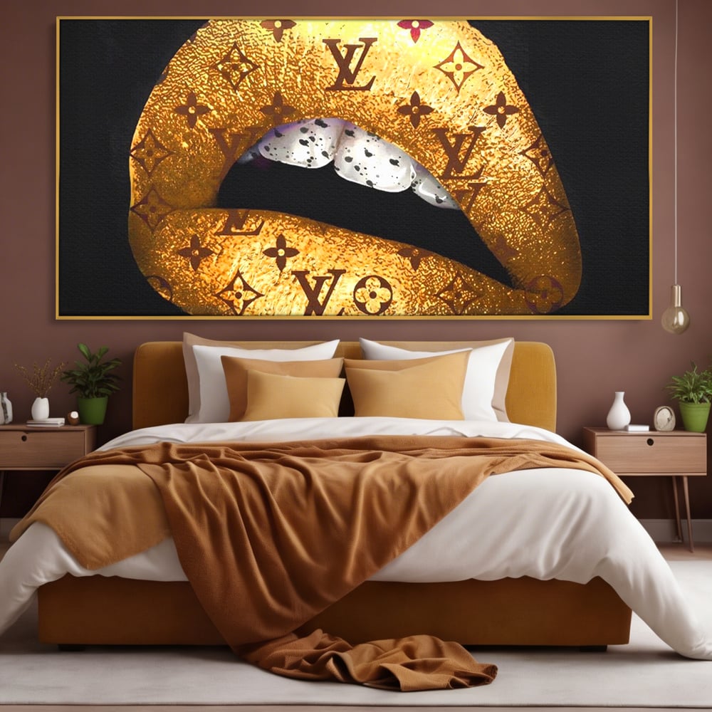 Tablou Canvas Premium, LuxCanva® A1216, Lips Vuitton, Decorativ, Dressing, Luxury Brands, Buze, Gold, Louis Vuitton, Living, Culori Vibrante