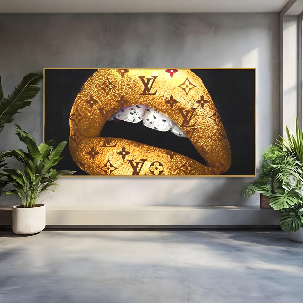 Tablou Canvas Premium, LuxCanva® A1216, Lips Vuitton, Decorativ, Dressing, Luxury Brands, Buze, Gold, Louis Vuitton, Living, Culori Vibrante