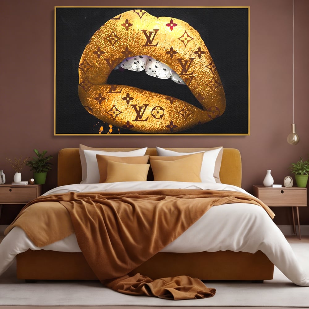 Tablou Canvas Premium, LuxCanva® A1216, Lips Vuitton, Decorativ, Dressing, Luxury Brands, Buze, Gold, Louis Vuitton, Living, Culori Vibrante