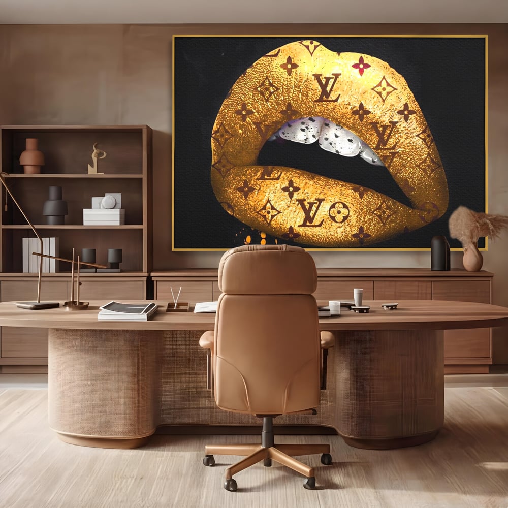 Tablou Canvas Premium, LuxCanva® A1216, Lips Vuitton, Decorativ, Dressing, Luxury Brands, Buze, Gold, Louis Vuitton, Living, Culori Vibrante