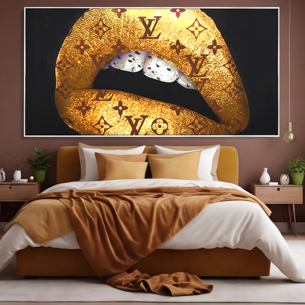 Tablou Canvas Premium, LuxCanva® A1216, Lips Vuitton, Decorativ, Dressing, Luxury Brands, Buze, Gold, Louis Vuitton, Living, Culori Vibrante