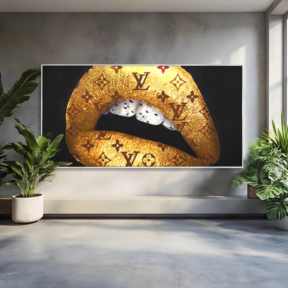 Tablou Canvas Premium, LuxCanva® A1216, Lips Vuitton, Decorativ, Dressing, Luxury Brands, Buze, Gold, Louis Vuitton, Living, Culori Vibrante