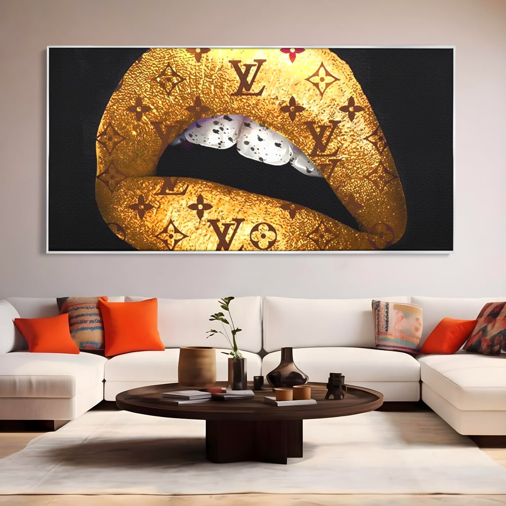 Tablou Canvas Premium, LuxCanva® A1216, Lips Vuitton, Decorativ, Dressing, Luxury Brands, Buze, Gold, Louis Vuitton, Living, Culori Vibrante