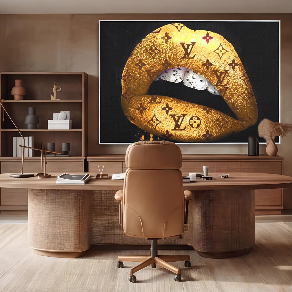 Tablou Canvas Premium, LuxCanva® A1216, Lips Vuitton, Decorativ, Dressing, Luxury Brands, Buze, Gold, Louis Vuitton, Living, Culori Vibrante