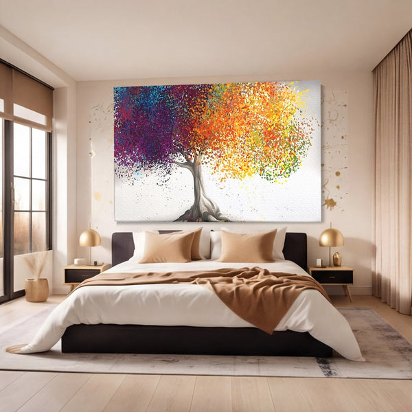 Tablou Canvas Premium LuxCanva® A1217, Copac Colorat , Decorativ, Dressing, Pom, Multicolor, Arbore, Living, Culori Vibrante