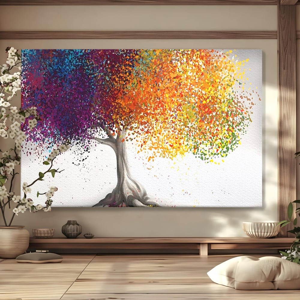 Tablou Canvas Premium LuxCanva® A1217, Copac Colorat , Decorativ, Dressing, Pom, Multicolor, Arbore, Living, Culori Vibrante