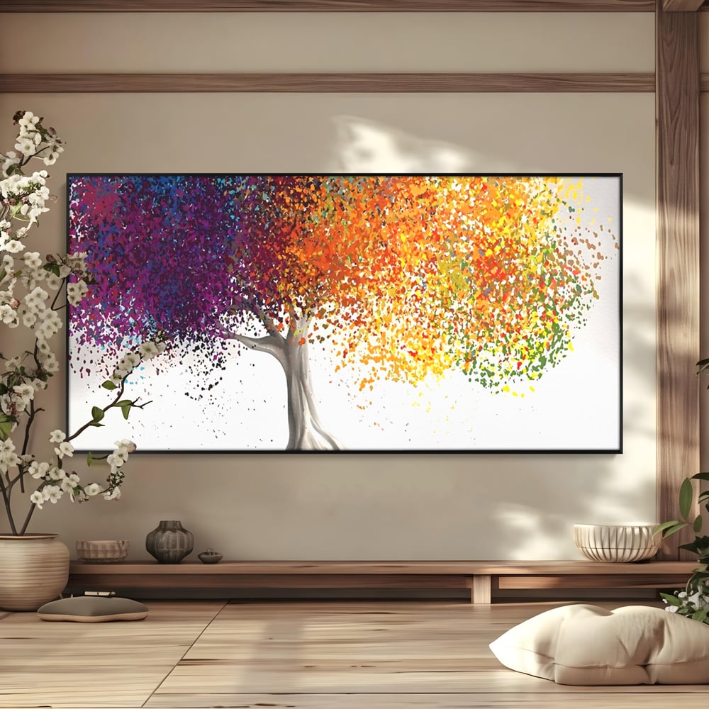 Tablou Canvas Premium LuxCanva® A1217, Copac Colorat , Decorativ, Dressing, Pom, Multicolor, Arbore, Living, Culori Vibrante