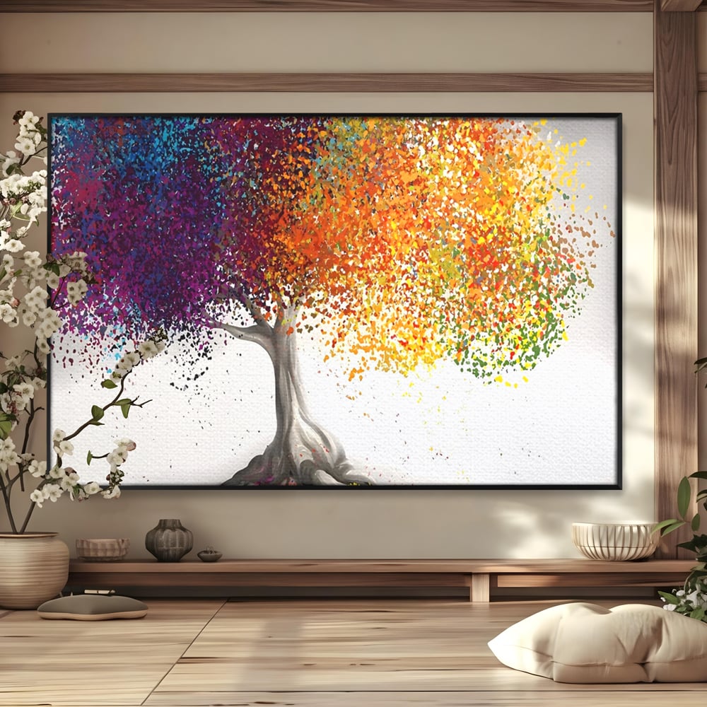 Tablou Canvas Premium LuxCanva® A1217, Copac Colorat , Decorativ, Dressing, Pom, Multicolor, Arbore, Living, Culori Vibrante
