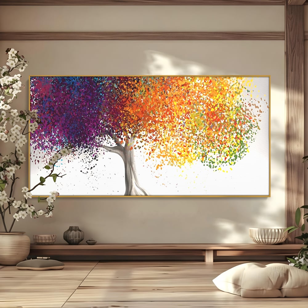 Tablou Canvas Premium LuxCanva® A1217, Copac Colorat , Decorativ, Dressing, Pom, Multicolor, Arbore, Living, Culori Vibrante